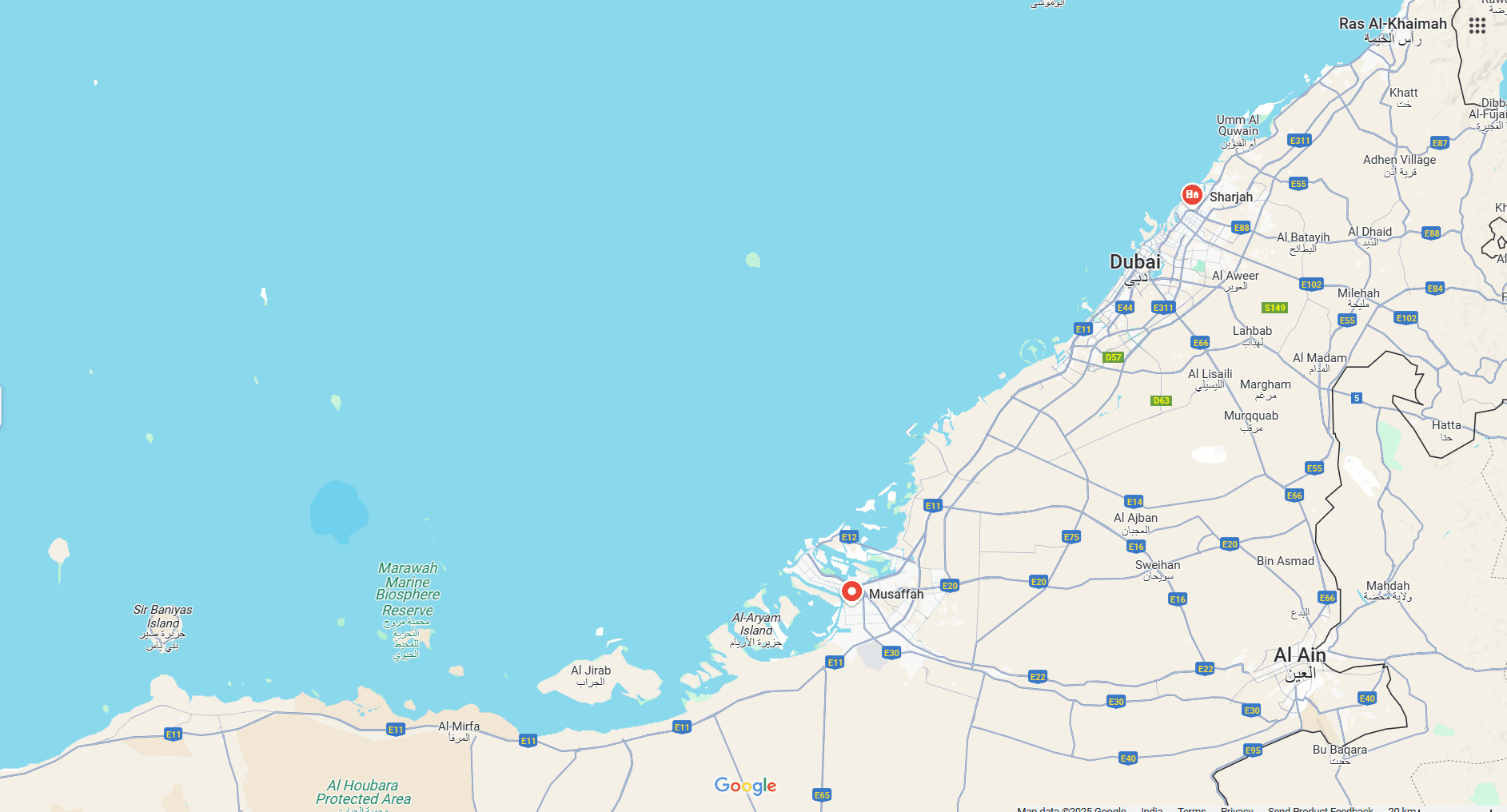 Map of Pitstop locations in UAE